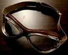 Aviator Motorcycle Goggles Brown Moleskin Leather Chrome Frame Clear Lens (NEW)