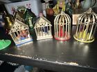 4 Vintage Plastic Bird Cage Christmas Ornaments