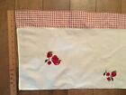 Vintage Cotton Valance Embroidered Fruit Apple Strawberry Cherry Red Check CUTE!