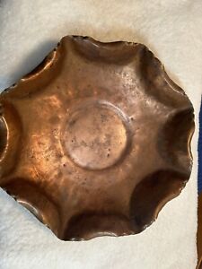 HAND HAMMERED COPPER CENTERPIECE BOWL Patina Vintage Handmade 14 in X 3 in