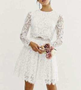 ASOS Bridal Mini Wedding Dress Women's US 10 NEW Gigi Crop Lace Spring Summer