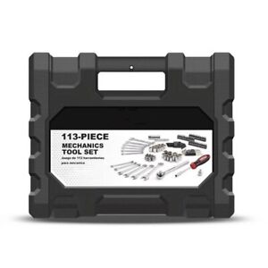 113 Piece Tool Box Storage Case, 1/4 and 3/8 inch Drive SAE Mechanics Tool Set