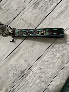 Myra Bag Leather Wrist Straps Key Leather & turquoise  Key Holder. key chain NWT