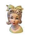 New Listing5 1/4 Inch Relpo K-1696 Lady In green Dress & Ribbon In Hair Head Vase