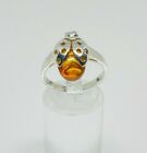 Gorgeous Sparkling Real Baltic Amber Ladybug Ring 925 Silver Size O~O1/2 #14807