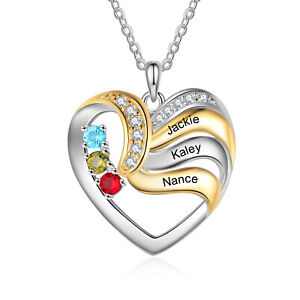 Customized Family Name Heart Necklace With Birthstones Mother's Day Gift