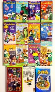 Huge Veggie Tales VHS Lot of 15 Movie Tapes Children Christian Bible Stories VTG