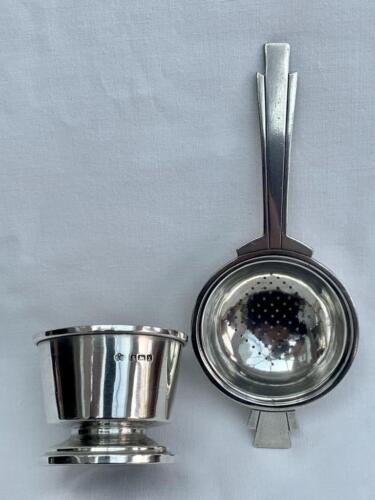 Fine Art Deco Sterling Silver Tea Strainer & Stand By Elkington & Co