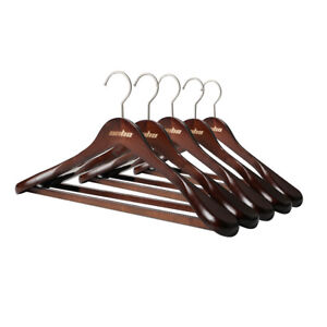 5 Pack Premium Wood Hangers Wide Shoulder Swivel for Suit Coat Loads up to 22lbs