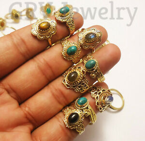 upto 100pcs Rings Wholesale Lots Mix Gemstones Brass Jewellery Gold Plated
