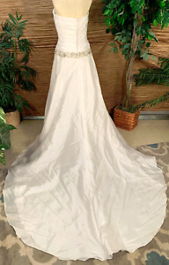 Strapless Da Vinci Drop Waist Satin Wedding Dress Beaded Trim Train Large-Xlarge