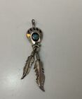 Sterling Silver Turquoise Bear Claw Feather Drop Pendant Native American