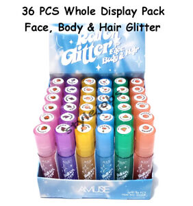 Amuse Roll On Face Body Hair Glitter Wholesale Display Bulk Pack 36 PCS Set