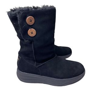 Skechers Tone-ups Boots Women's 38710 sz 10 Black Suede Platform Sole Faux Fur