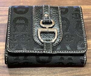Black Etienne Aigner Leather And Fabric Tri-fold Billfold