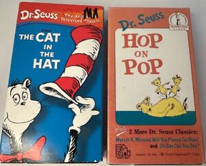 2 Dr Seuss - The Cat in the Hat (VHS, 2003) & Hop On Pop (VHS 1992) Book Video