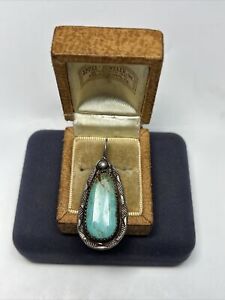 Old Pawn Navajo Sterling Silver & Turquoise Tribal Pendant - Story On Back!