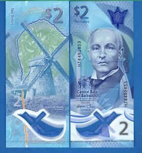 Barbados Two Dollars Year 2022 Windmill World Paper Money Uncirculated Banknote