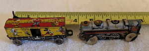 VINTAGE Colorful Tin litho Toy Mickey Mouse Express Train Car & OTHER PENNY TOYS