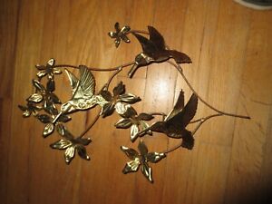 Vintage Homco Metal Wall Decor Hummingbirds Flowers Brass Copper Patina