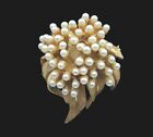 Vintage Faux Pearl Flower Pin Brooch w Goldtone Leaves