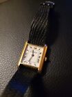 Ladies CARTIER 18K EP Gold  Tank Wind Up Watch. Swiss. Stunning. Leather Band.
