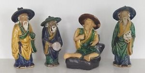 Lot of 4 Antique Chinese Mudmen Early 20th Century MARKED China