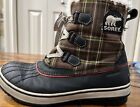 Sorel PLAID Snow Boots Women's Size 9.5 Tivoli Shearling Winter Brown Red LaceUp