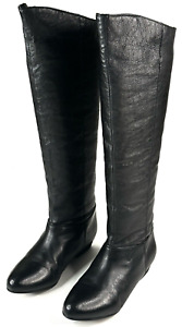 Steve Madden Creation Black Leather Tall Knee High Boots Womens Size 6M Pull On