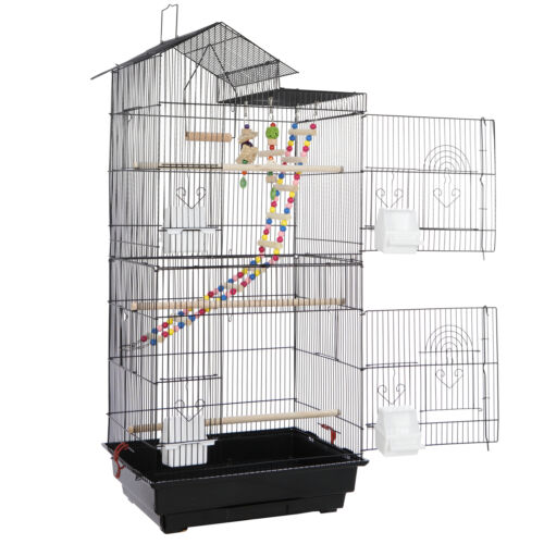 Metal Bird Cage Parrot Cockatiel House Birdcage Double Windows 39