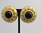 Vintage Doomed Gold Tone Dark Amber Acrylic Cabochon.  Clip On Earrings