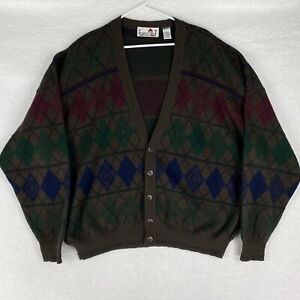 Vtg Florence Tricot Wool Blend Cardigan XXL Preppy Grandpa Argyle Sweater Italy