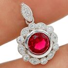 2CT Ruby & White Topaz 925 Solid Sterling Silver Pendant Jewelry