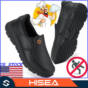 HISEA Men Work Shoes Non Slip Waterproof Food Service Safety Shoes Slip-On Shoes