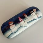 Vintage Hand Painted Eye Glasses Case - Snowmen Winter Christmas Lacquer