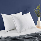 Set of 2 Quilted Pillows White Goose Feather + Poly Bed Pillows Wave King Queen