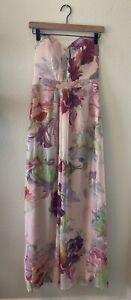Ted Baker Gojji Maxi Dress Pink Floral Silk Strapless Gown Orchid Womens Size 2