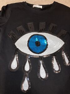 Evil Eye Black Top Sequined - Size Medium