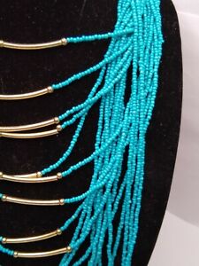 Vintage Simulated Turquoise & Metal Necklace - 16