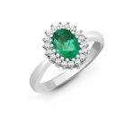9ct White Gold Jewelco London Diamond Emerald Classic Royal Cluster Ring 11mm
