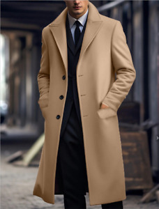 Men's Woolen Coat French Business Overcoat Winter Warm Long Top Trench Coat