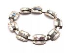 Mexico Taxco L. Narvaez Sterling Silver Abalone Inlay 7” Link Bracelet