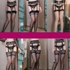 Ultra-thin Lace Top Adult Stockings With Lace Garter Belt 12 Denier Crotchless