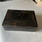 Vintage Sewing Box Victorian French Wood Black Lacquer Shabby Worn