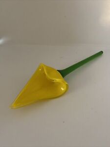 Art Glass Yellow Long Green Stem Calla Lily Flower Hand Blown 10”