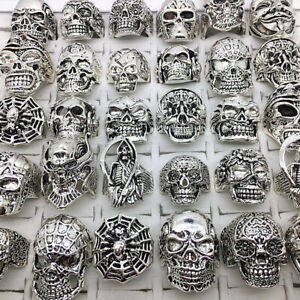 Wholesale 30pcs Mix Styles Men's Boy's Skull Rings Punk Biker Jewelry Gifts