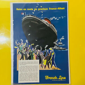 1958 French Line France-Afloat Cruise Line Vintage Print Ad Liberte Ship