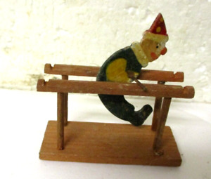 Antique 1920s German Wood Erzgebirge Putz Clown For Dollhouse Miniature Toy