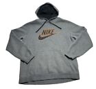 Nike Hoodie Pullover Grey Sportswear Black Orange Swoosh Graphic Sweatshirt Sz L
