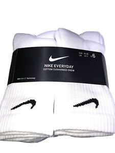 NIKE Dri-Fit Everyday Training 6-Pack Crew Socks Large (8-11) White